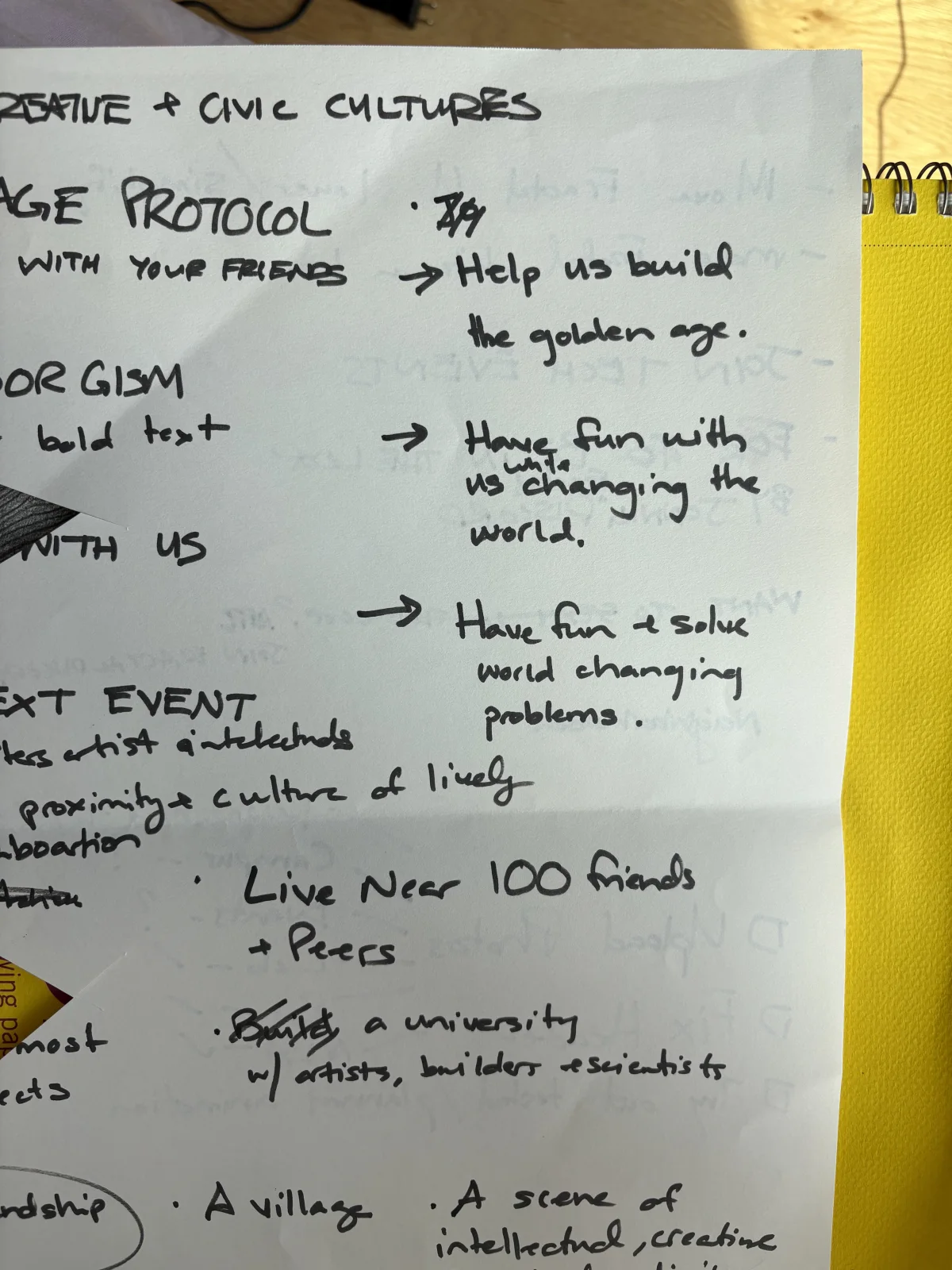 Handwritten notes exploring Fractal’s civic and community purpose